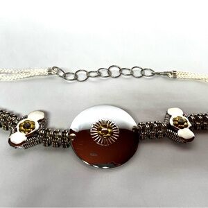 Mixed Metal Statement Belt Artisan Floral Concho Adjustable Chain Belt